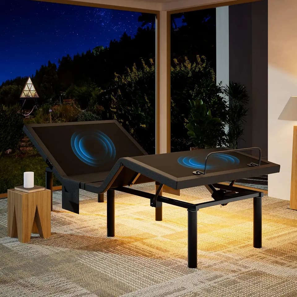 Marsail NS1 Twin XL Adjustable Bed Base with Massage- Smart Dual Motor Bed Frame with Wireless Remote, 3-Min Assembly, Zero Gravity, Under Bed Lighting, 4 USB Ports