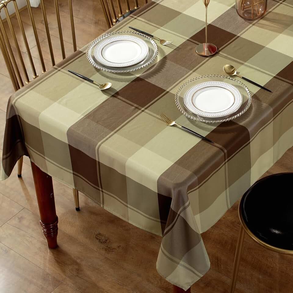 Honellaty Checkered Rectangle Tablecloth 52" x 70"inch Taupe