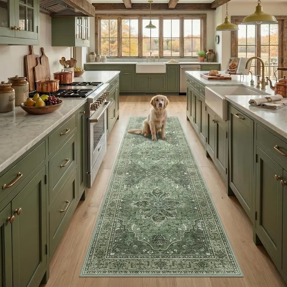 RELEANY Washable Area Rug, Runner 2'6"x8', Green/Dark Green/Gray