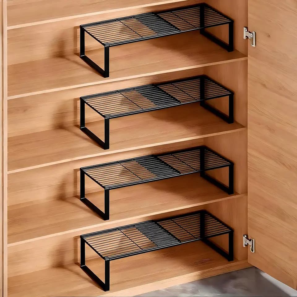 Multi-Functional Adjustable Metal Wire Shoe Rack Organizer - Stackable Shoe Storage for Closet, Extendable 15-24.4in, Retractable Entryway Shoe Cabinet Shelf (Black, 4 Pack)