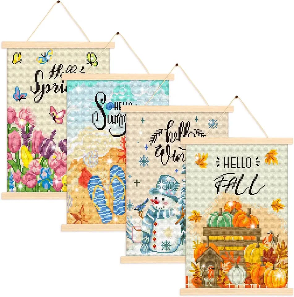 Thyle 5 Pcs Seasonal Dimond Art Paintings with Frame, 5d Gem Diamond Art