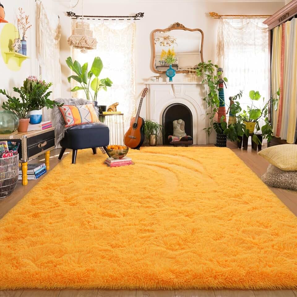 Amearea Shag Fluffy Area Rug for Bedroom Girls Living Room, Orange 6x9 Feet