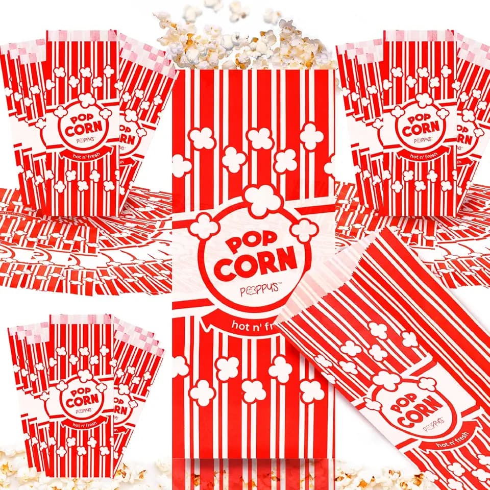 Poppy's Paper Popcorn Bags – 500 2 oz Concession-Grade Bags, Popcorn Machine Accessories for Popcorn Bars, Movie Nights, Concessions