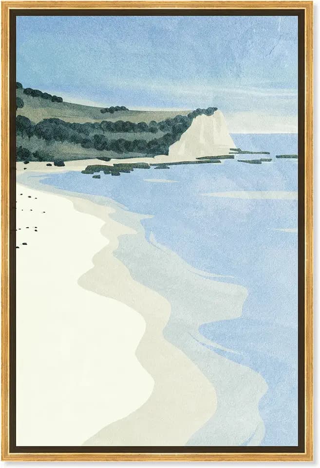 Art Remedy Island Getaway Vert Canvas Modern Beach Wall Art, Gold Frame, 24" x 36"