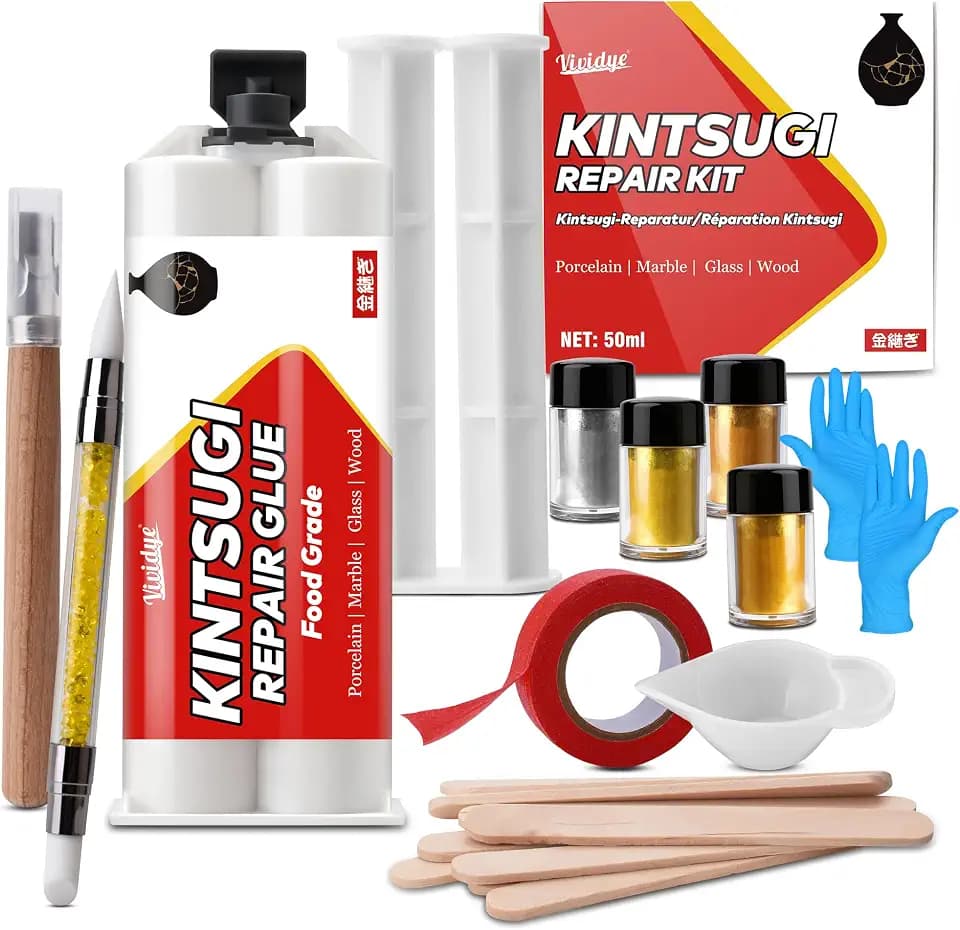 Kintsugi Repair Kit, Food Safe Ceramic Glue with Gold & Silver