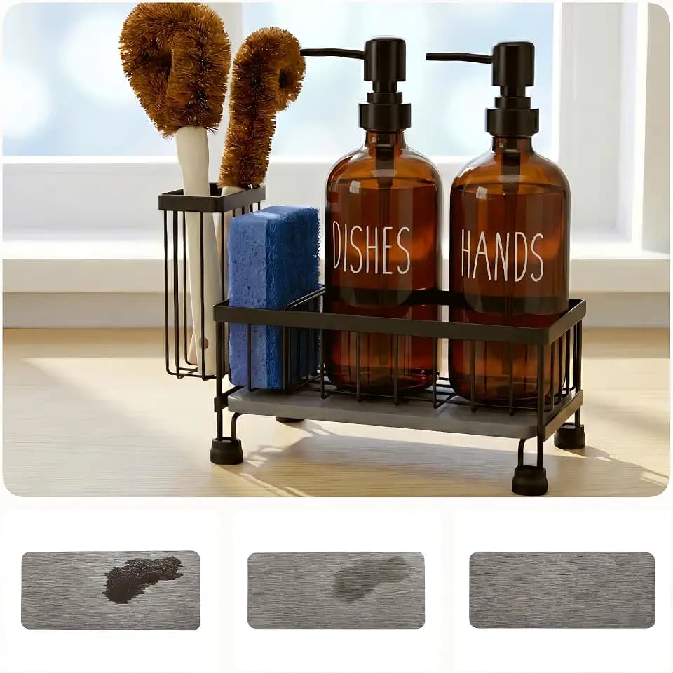 Kitchen Soap Dispenser Set with Sponge Holder, 2 Glass soap Dispenser