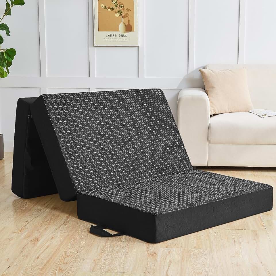 Folding Mattress Twin, 6" Floor Bed Futon for Guest Bed,Camping,Black