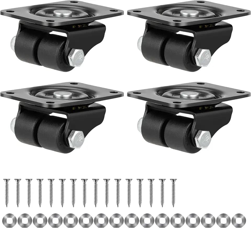 Finnhomy 1 Inch Caster Wheels Set of 4 Heavy Duty Low Profile Plate Swivel Casters Premium Solid Nylon Double Wheels 1,100 Lbs Anti-wear Furniture Casters Extra-Wide Smooth for Bed Workbench Black
