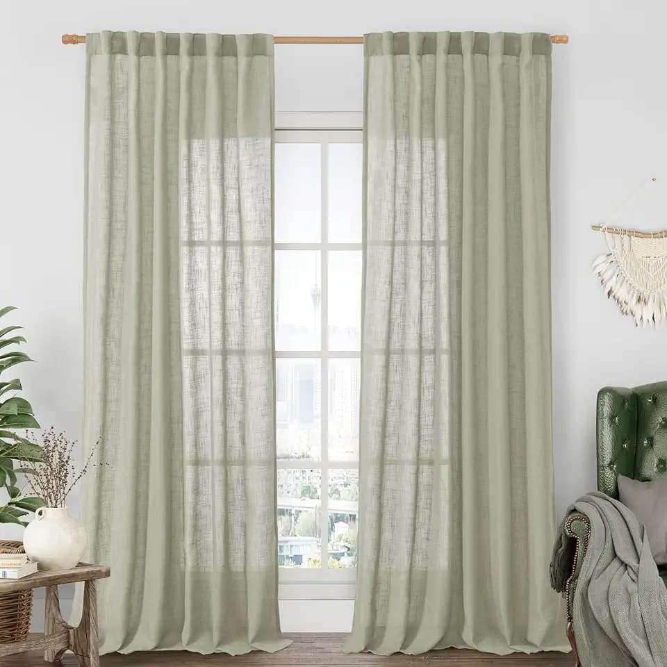 LAMIT Sage Grey Linen Curtains for Living Room 84 inch Length 2 Panels