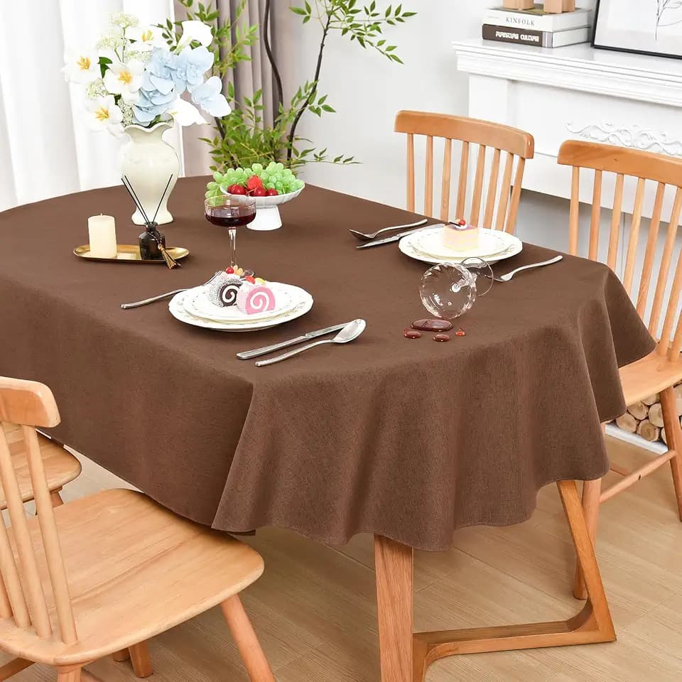 Wolkemer Oval Tablecloth 70 x 90 Inches Faux Linen Water Resistant