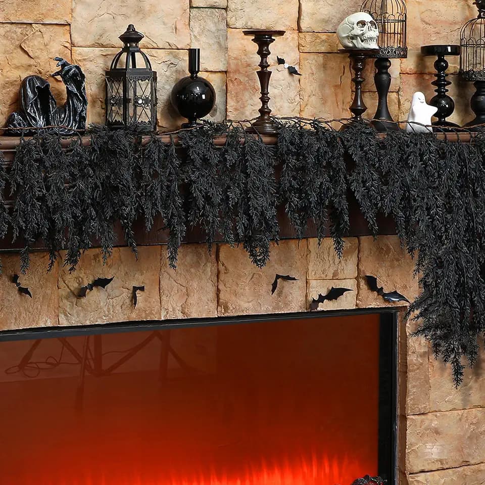 XunYee 6 Feet Black Halloween Garland, Gothic Vine Boughs