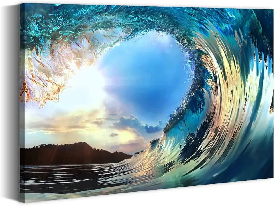 summer melody Modern Beahc Ocean Waves Canvas Wall Art 36x24Inch