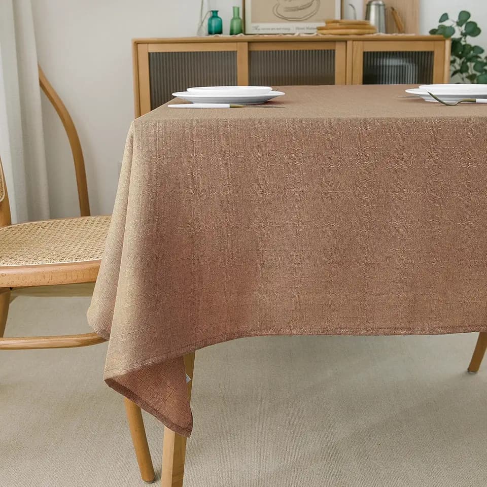 NLMUVW Mocha Brown Linen Tablecloth 84 Inch, Farmhouse Table Cloth Rustic Water Resistant Textured Table Cover for Kitchen Dining Coffee, 54 X 84 Inch