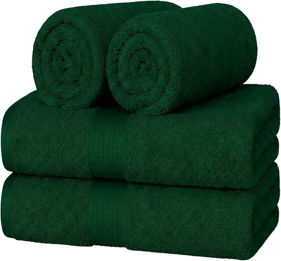 Ample Decor 100% Cotton Hand Towels 18x28 Inches, 600 GSM, Soft & Absorbent, Set of 4, Green