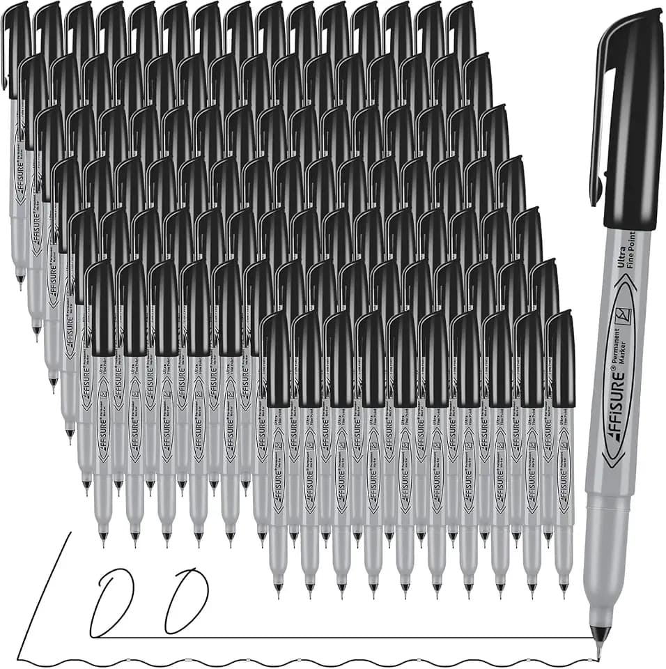 Permanent Markers, Ultra Fine Point,Black,100 Count, 0.4mm, Fine tippermanent marker set, quick dry,waterproof, fading resists, durable,marks on paper, glass, ceramic, plasticwood, rock, metal