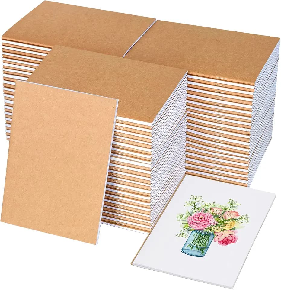 IKAYAS 100 Pack Kraft Notebooks Unlined Mini Kraft Paper Notebook