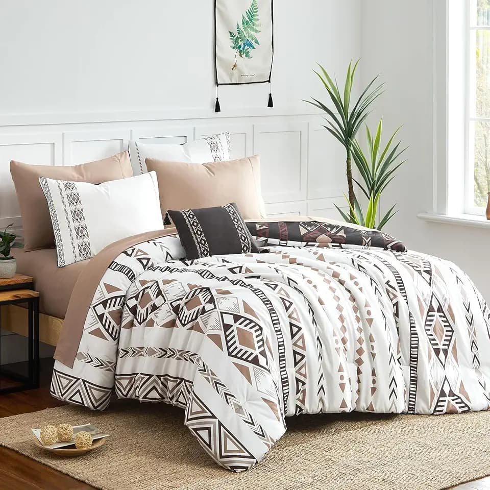 Queen Comforter Set - 7 Pieces Western Bedding Set Reversible Bed in A Bag