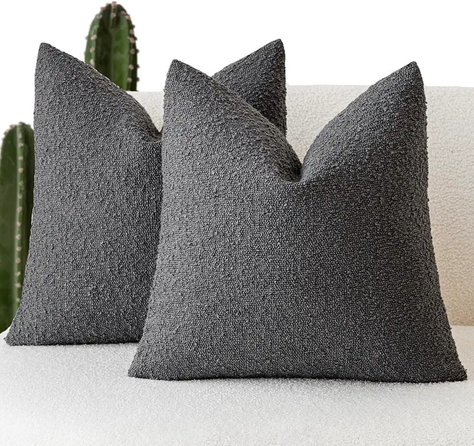 Foindtower Decorative Textured Boucle Throw Pillow Covers 18x18 Dark Grey