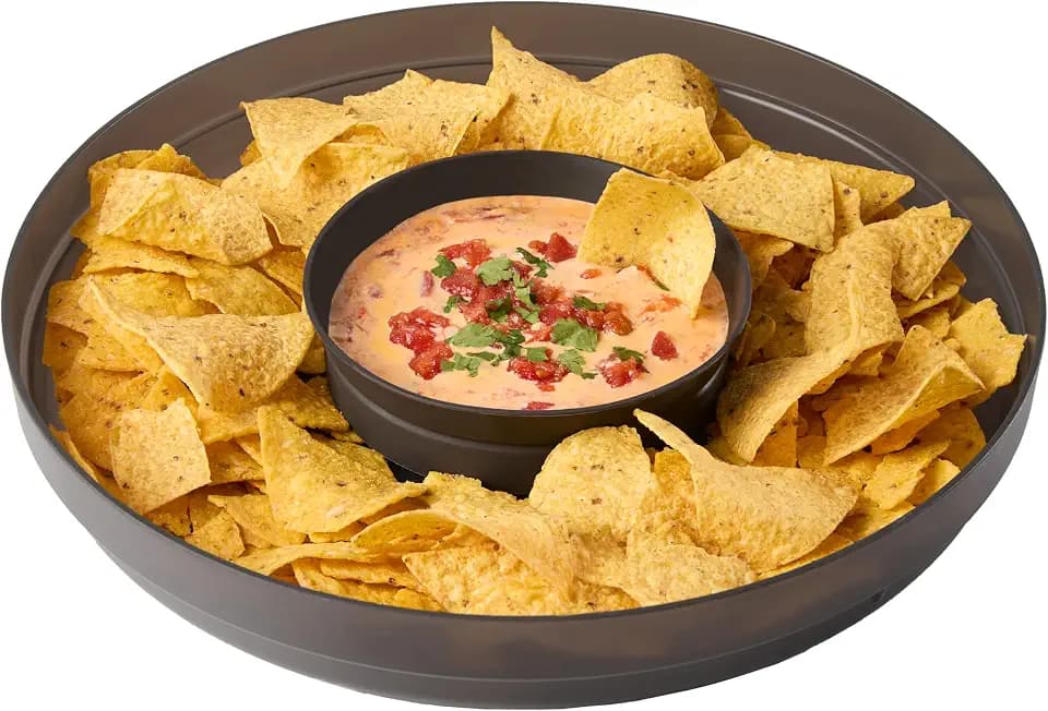 madesmart Chip N Dip Dipware Bowl, 2-Piece Serving Set with Stackable & Removable Dip Bowl, Durable Plastic Chip Tray for Entertaining, Tabletop Snack Server, Carbon