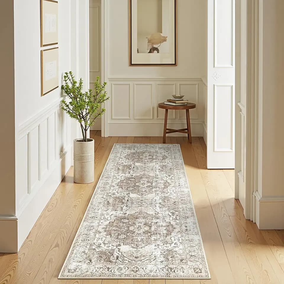 JINCHAN 2x6 Runner Rug Washable Distressed Vintage Hallway Rug, Taupe