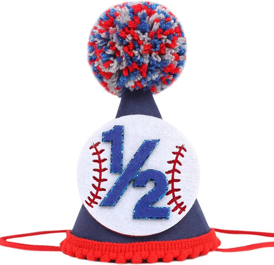 Baseball 1/2 Birthday Hat - Sports Themed 6 Months Birthday Decorations