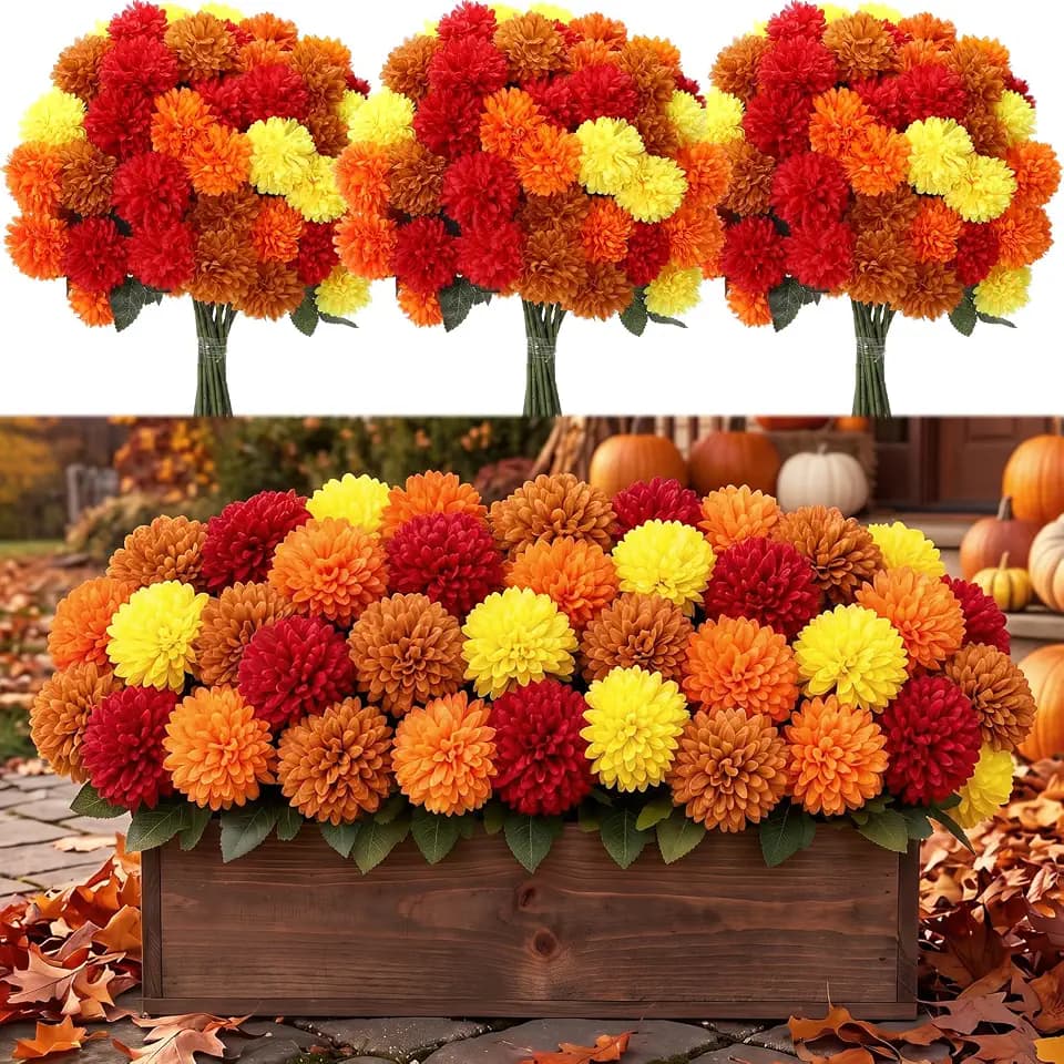 Norme 24 Pcs Artificial Fall Flowers for Outdoors 25.6 Inch Fake Mums