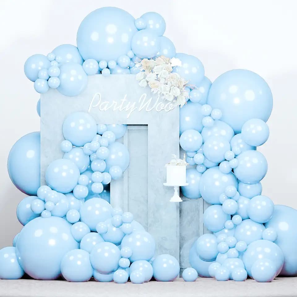 PartyWoo Baby Blue Balloons 140pcs Light Pastel Sky Aqua Blue Color