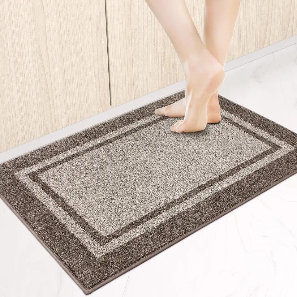 Kitchen Rugs 24" x 36", Non-Slip Kitchen Mats, Beige & Grayish Brown