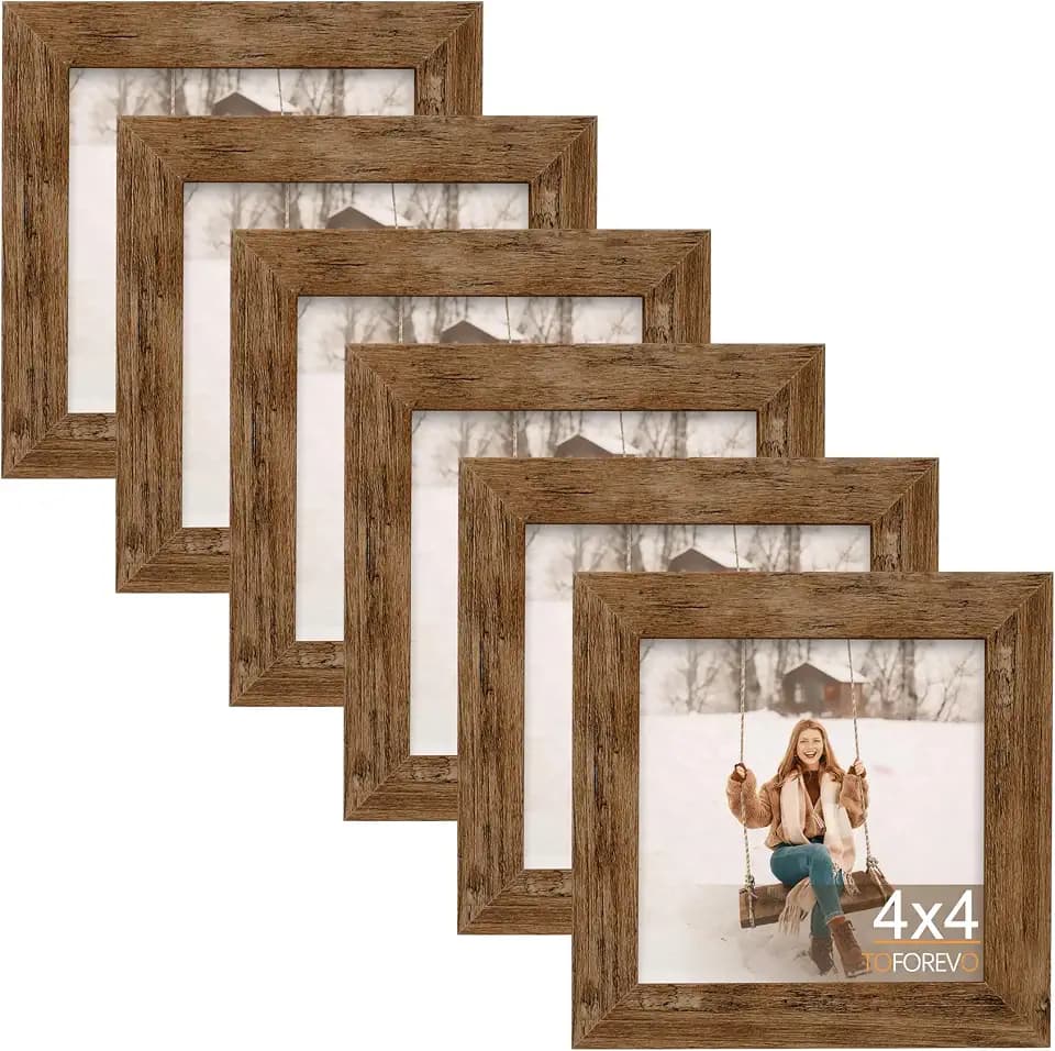 TOFOREVO 4x4 Picture Frames set of 6, Rustic Brown