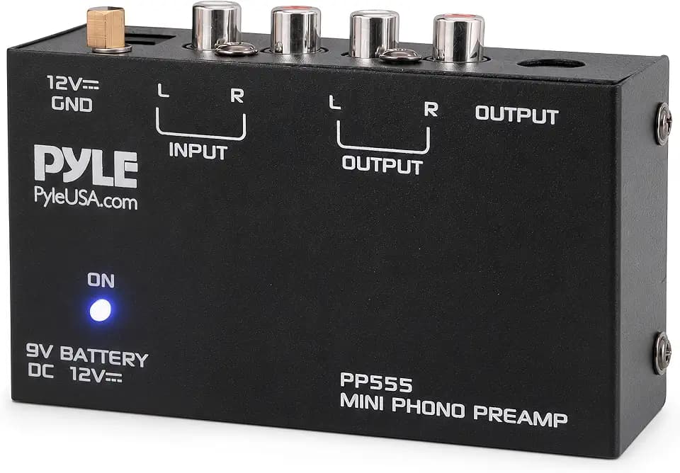 Pyle Stereo Verstärker – Phono Preamp – Phono Verstärker für Plattenspieler RCA Ein- & Ausgang als Plattenspieler Verstärker, Klangverstärker mit Ultra-Niedriges Rauschen, Batterie- oder Netzbetriebe