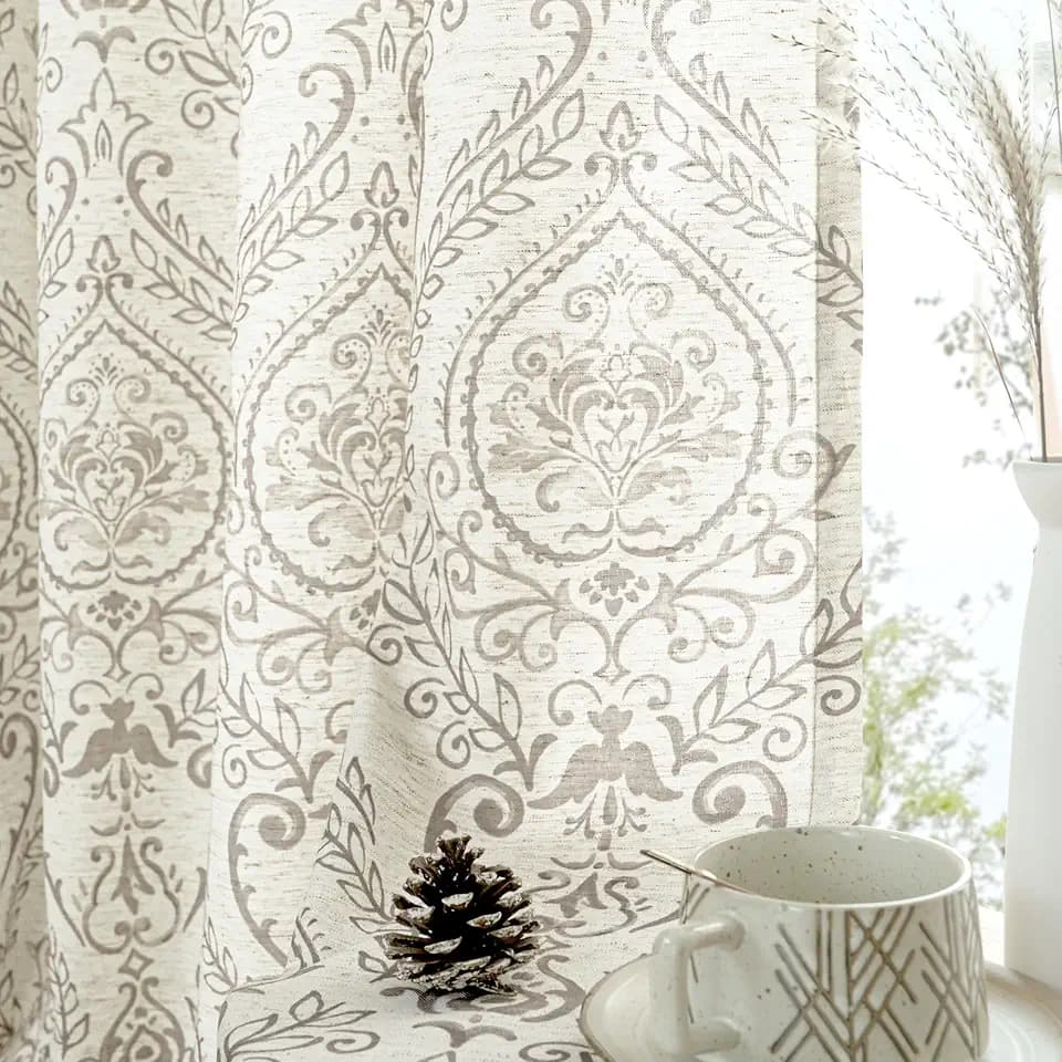 LAMIT Linen Curtains for Living Room 84 Inch Length 2 Panels Set, Taupe