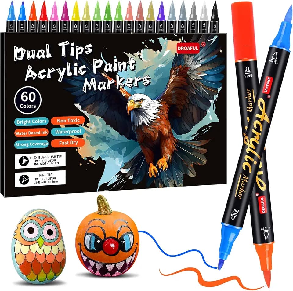 Acrylic Paint Pens Markers, 60 Colors Dual Tips Waterproof Paint Markers