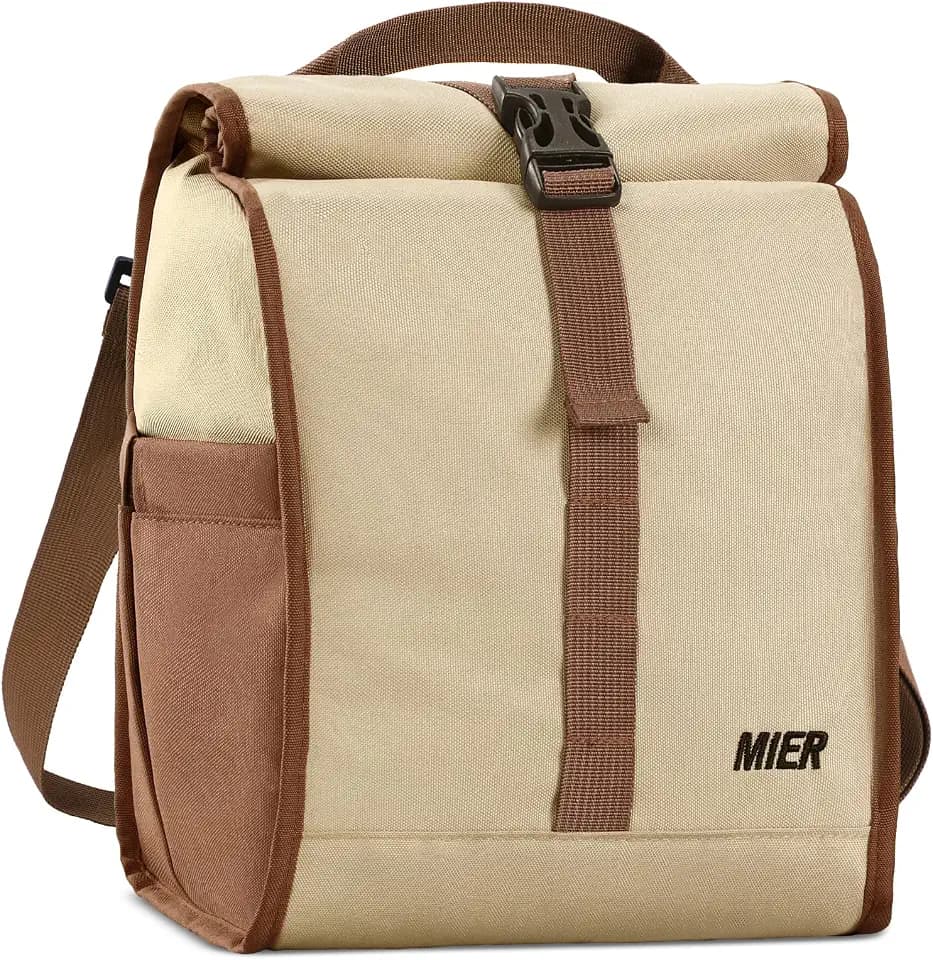 MIER Insulated Lunch Bag Roll-Top Lunchbox for Adult Women & Men, Khaki