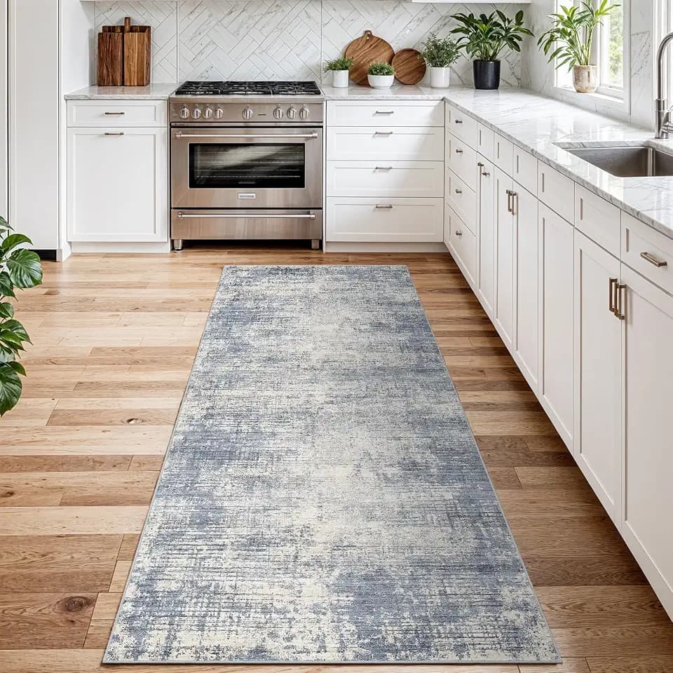 3x8 Washable Kitchen Runner Rug - Abstract Non-Slip Rug for Indoor Hallway