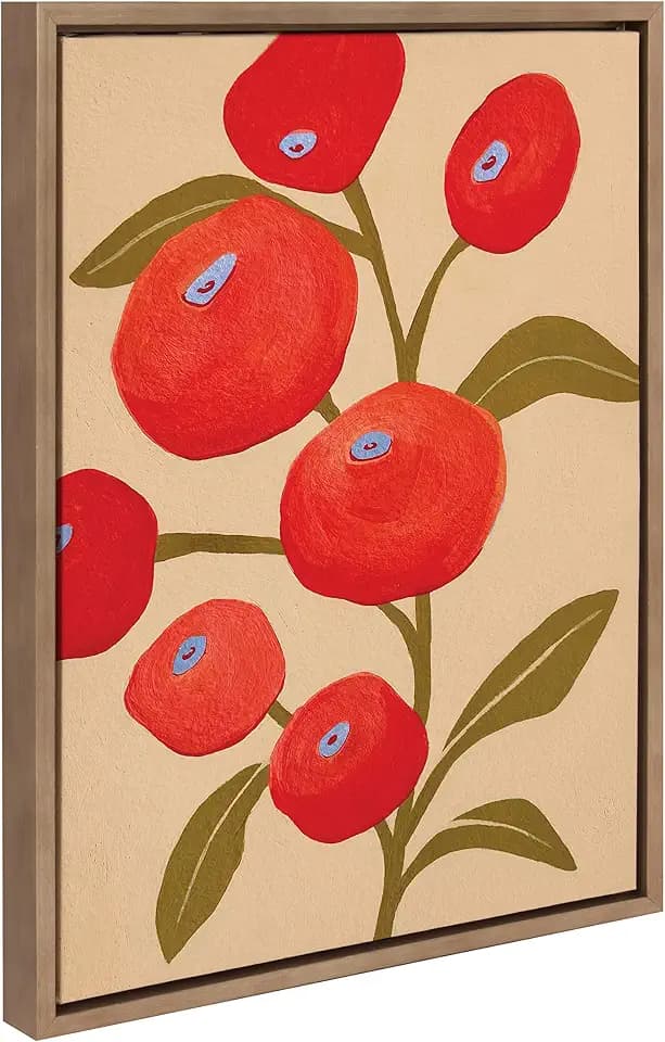 Kate and Laurel Sylvie Persimmon Framed Canvas Wall Art by Emma Daisy; 18x24 Gold; Simple Floral Botanical Wall Décor