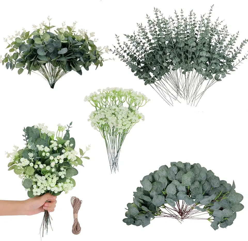 200 Pcs 4 Kinds Artificial Eucalyptus Stems