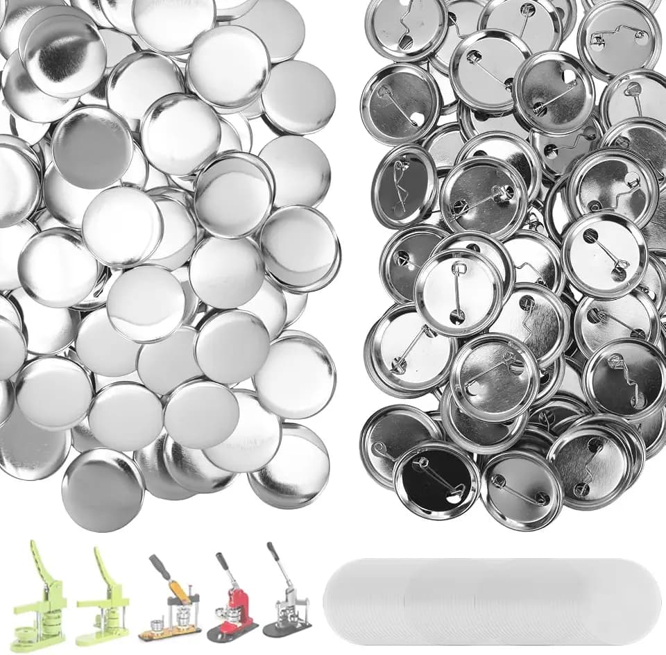 YAYODS 300 Pieces Button Maker Supplies 37mm/1.5 inch Round Badge Button Parts for Button Maker Machine, Includes Blank Pin Back Cover, Metal Cover, Clear Film