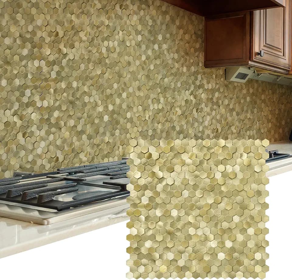 STICKGOO Mosaic Peel and Stick Backsplash Tiles, 8 Sheets, Gold