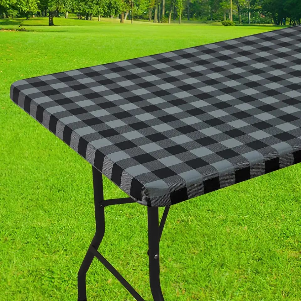 Smiry 4 Foot Picnic Table Cloth, Flannel Backed Fitted Vinyl tablecloths