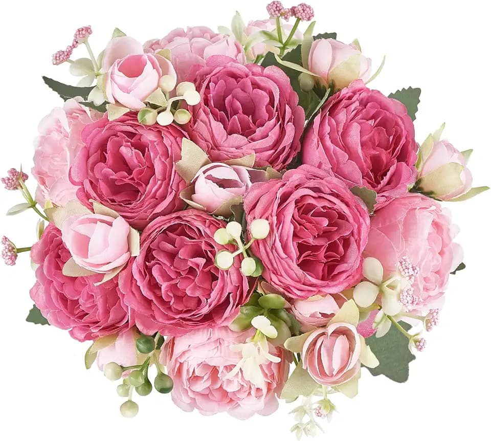 Mkono Peonies Artificial Flowers Silk Mix Pink Fake Flowers Bouquet 2 Pack