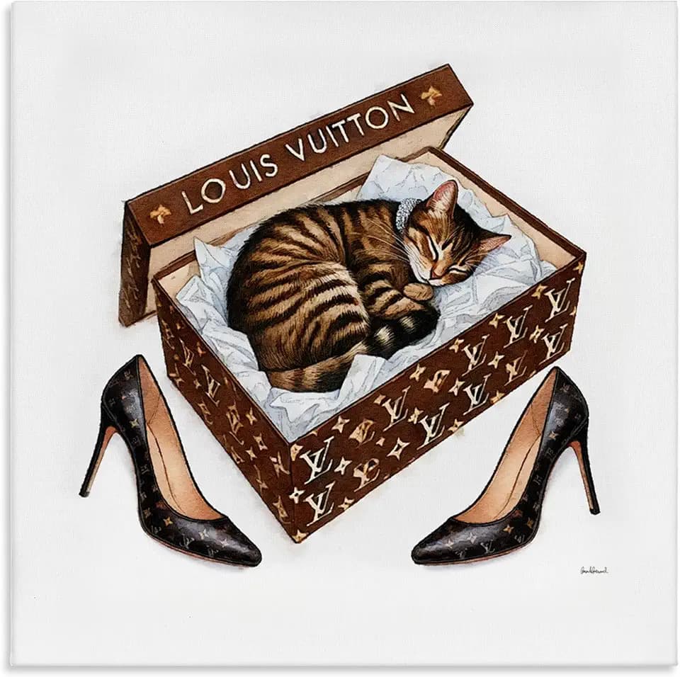 Sleeping Cat Shoebox Glam Pet, 17 x 17 Inch Canvas Wall Art