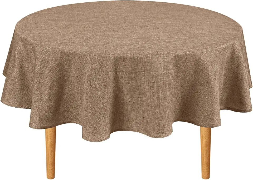 Hiasan 45 Inch Round Tablecloth Linen for Kitchen Dining Room, Khaki