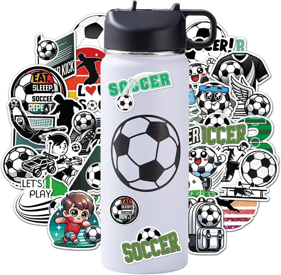 Soccer Water Bottle, 100 Stickers, School Gift for Boys, 18 oz