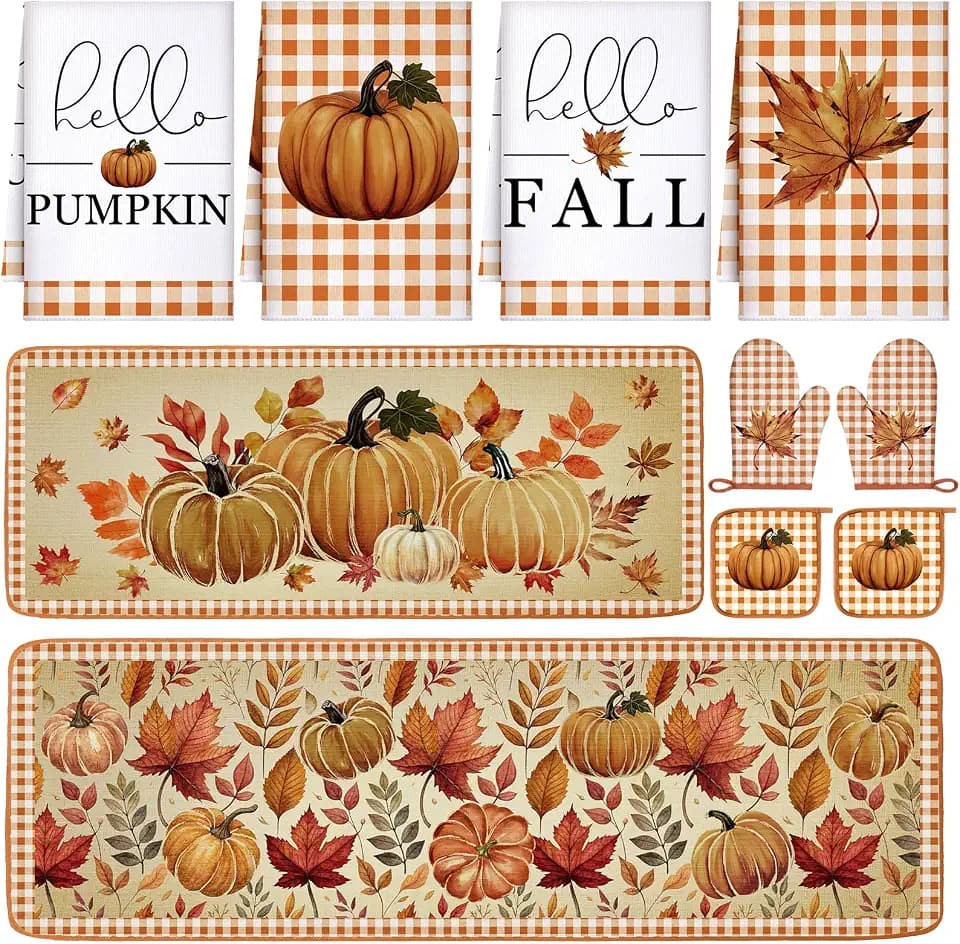 Fanfanwin 10 Pcs Fall Thanksgiving Pumpkin Kitchen Decor Set