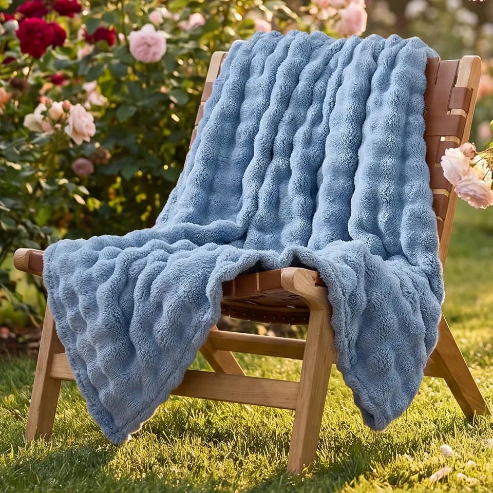 Lotus Karen 3D Bubble Fleece Blanket - Ultra Soft Fluffy Celestial Blue Throw Blanket for Couch, Lightweight Cozy Throw for All Season, Adults Women Kids(Celestial Blue, 50"x60")