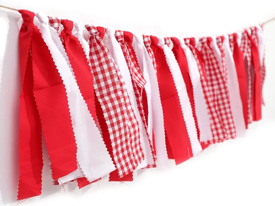 Red/White Gingham Banner/Garland,Red Gingham Banner For Baby Shower