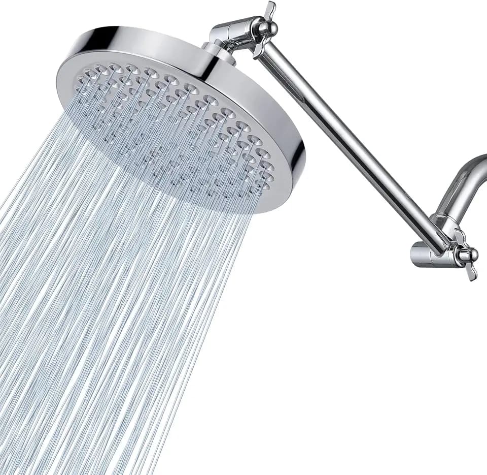 Voolan Rain Shower Head with Extension Arm - High Pressure Rainfall Showerhead - Luxury Modern Look - Comfortable Shower Experience Even at Low Water Flow (Round, Chrome)
