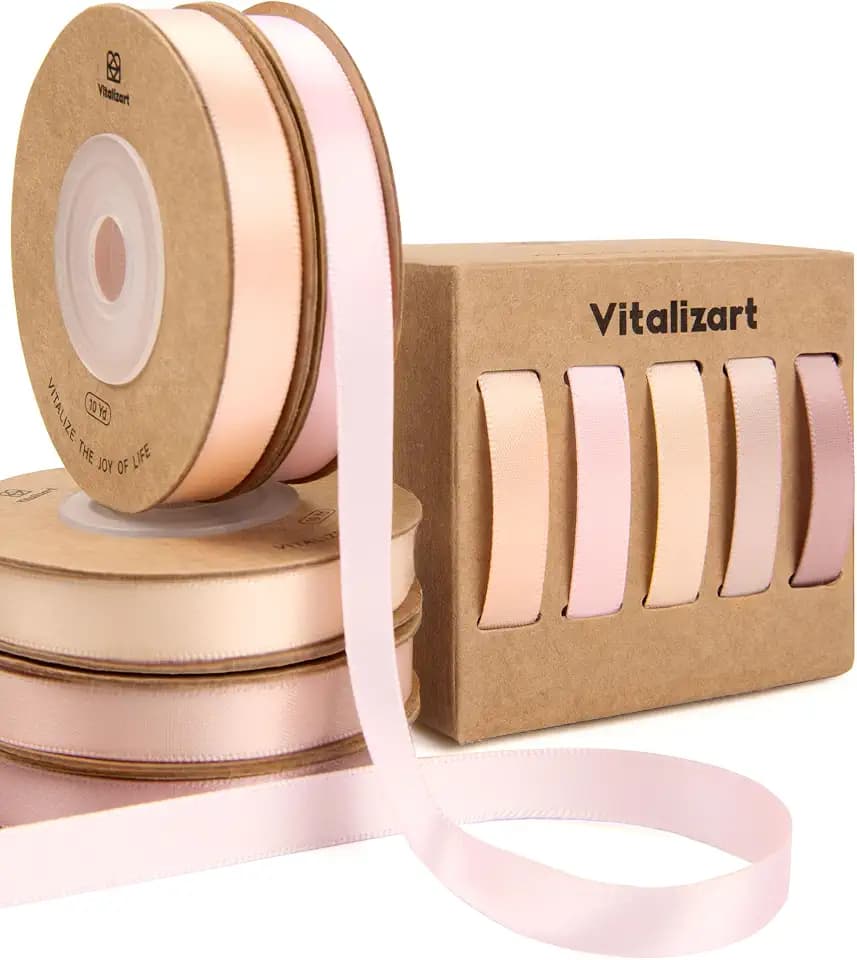 Vitalizart Pink Ribbons for Crafts 3/8" x 50Yds Double-Faced Satin Ribbon
