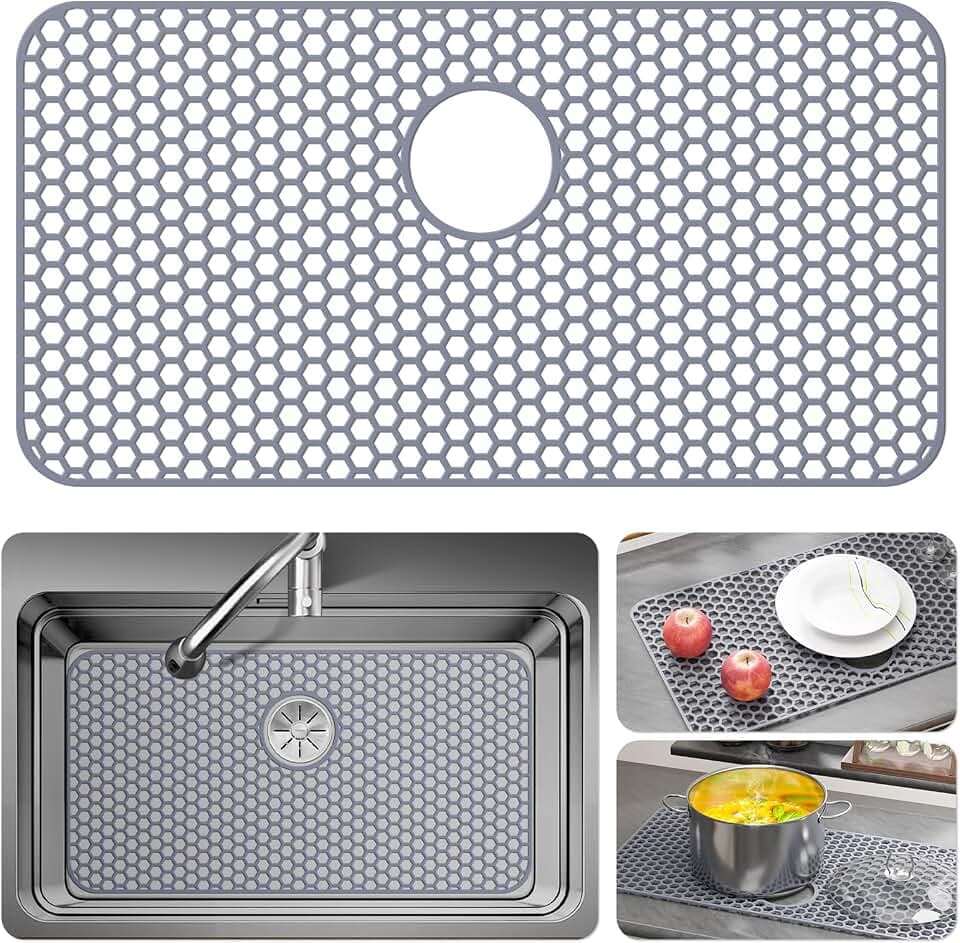 Bestjing Silicone Sink Protectors for Kitchen Sink-30"x 16"Rear Drain