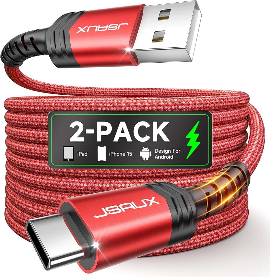JSAUX USB auf USB C Schnellladekabel für iPhone 18 Pro, 2 Stück/4,5M - Rot